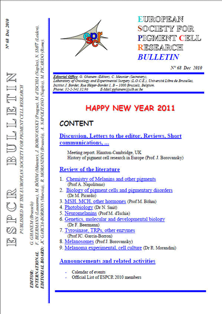 New ESPCR Bulletin published, nº 69 (December 2010)