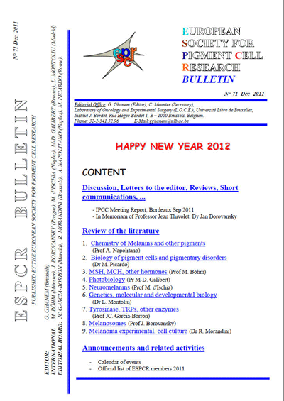 New ESPCR Bulletin published, nº 71 (December 2011) 